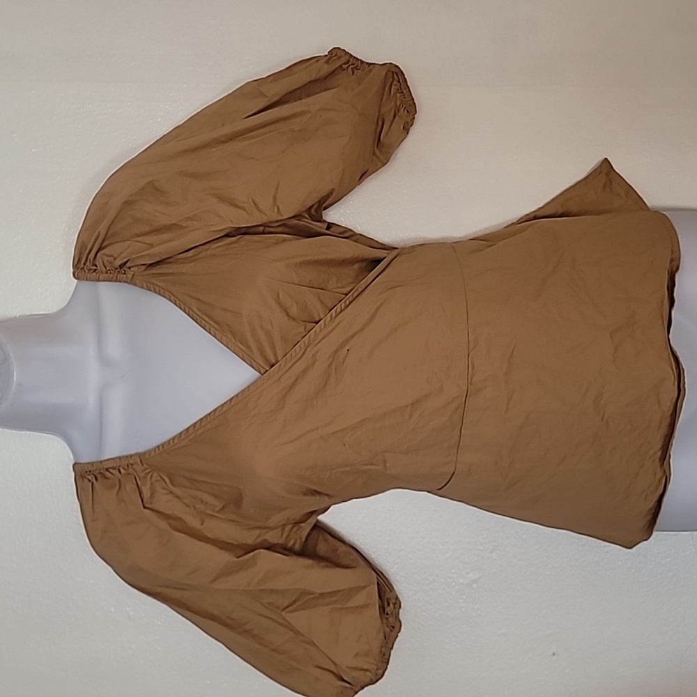 Old Navy Tan Puff Sleeve Wrap Blouse